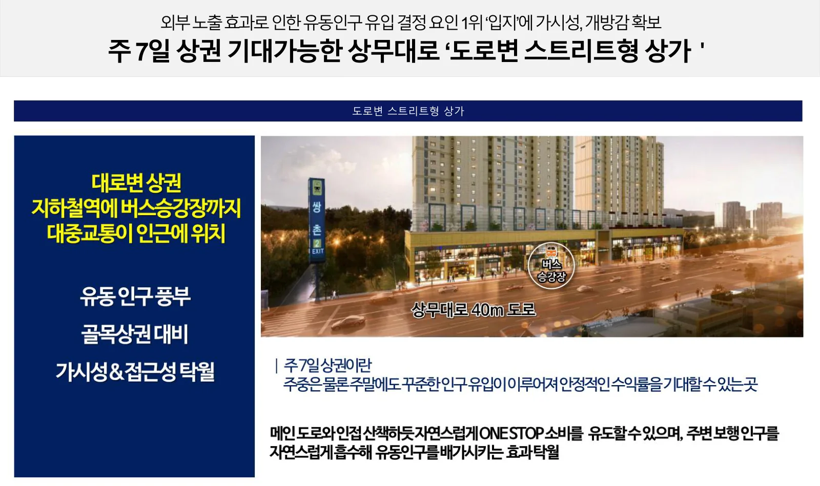 셀링포인트 — 상무대로 도로변 스트리트형 상가